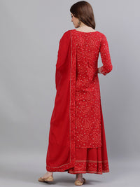 Thumbnail for Ishin Women Red Embroidered Kurta with Sharara & Dupatta - Distacart
