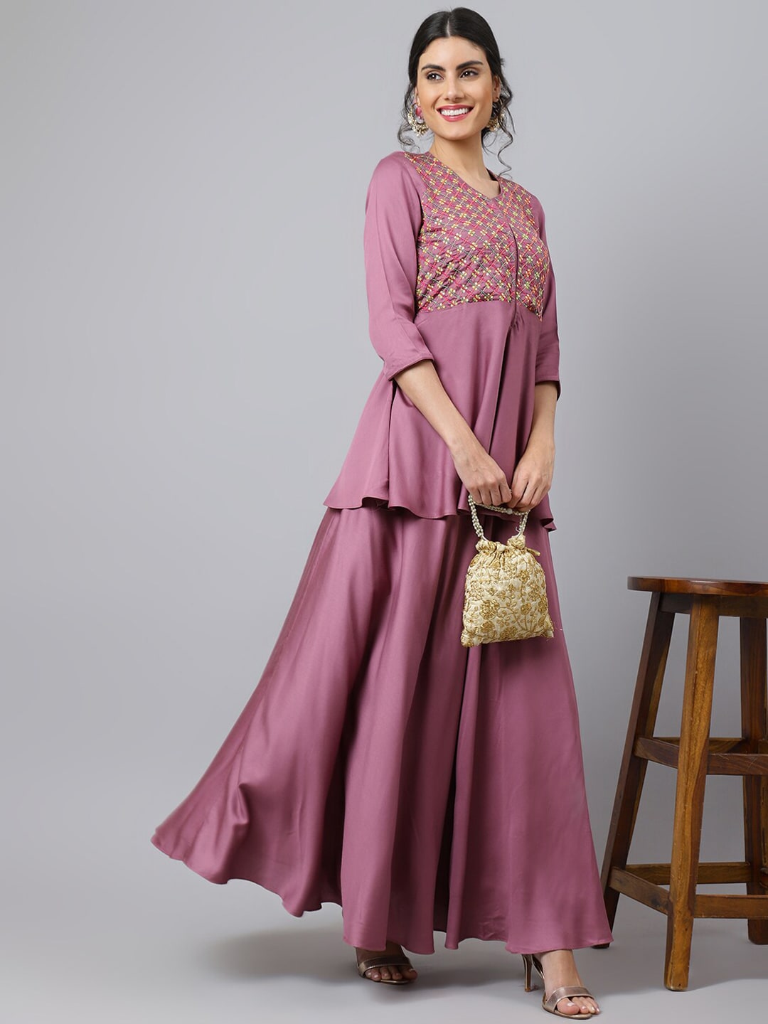 Khushal K Floral Embroidered Beads and Stones Top with Skirt - Distacart