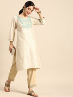 Thumbnail for Sangria Women Ethnic Motifs Embroidered Thread Work Pastels Kurta - Distacart
