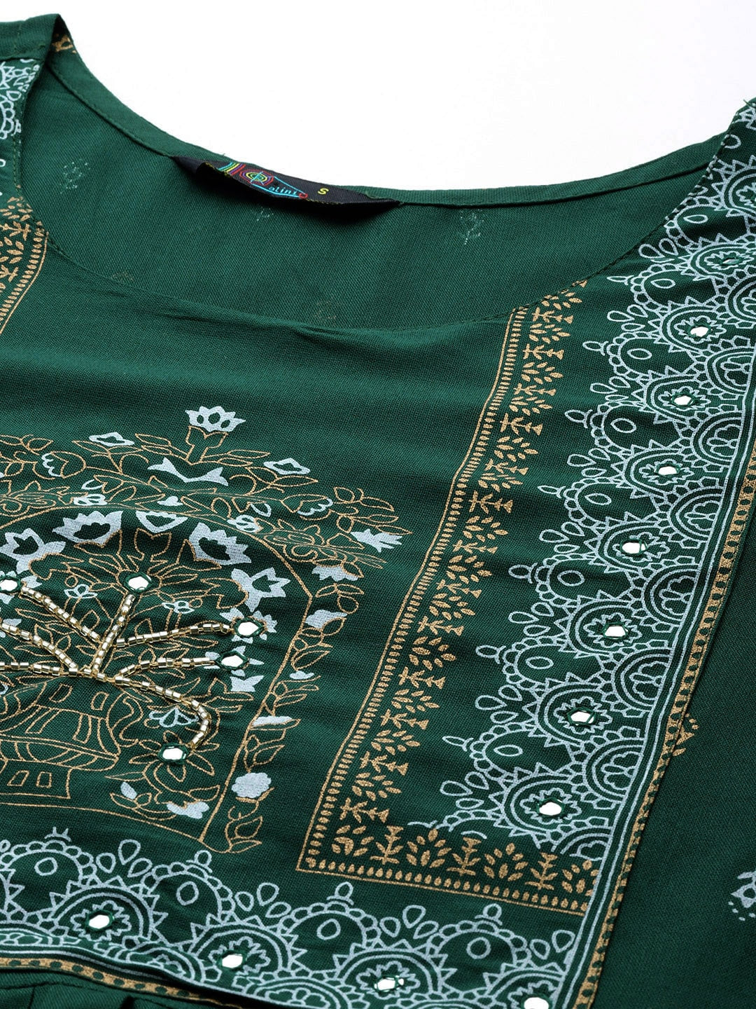 Kalini Ethnic Motifs Printed High Slit Mirror Work Kurta - Distacart