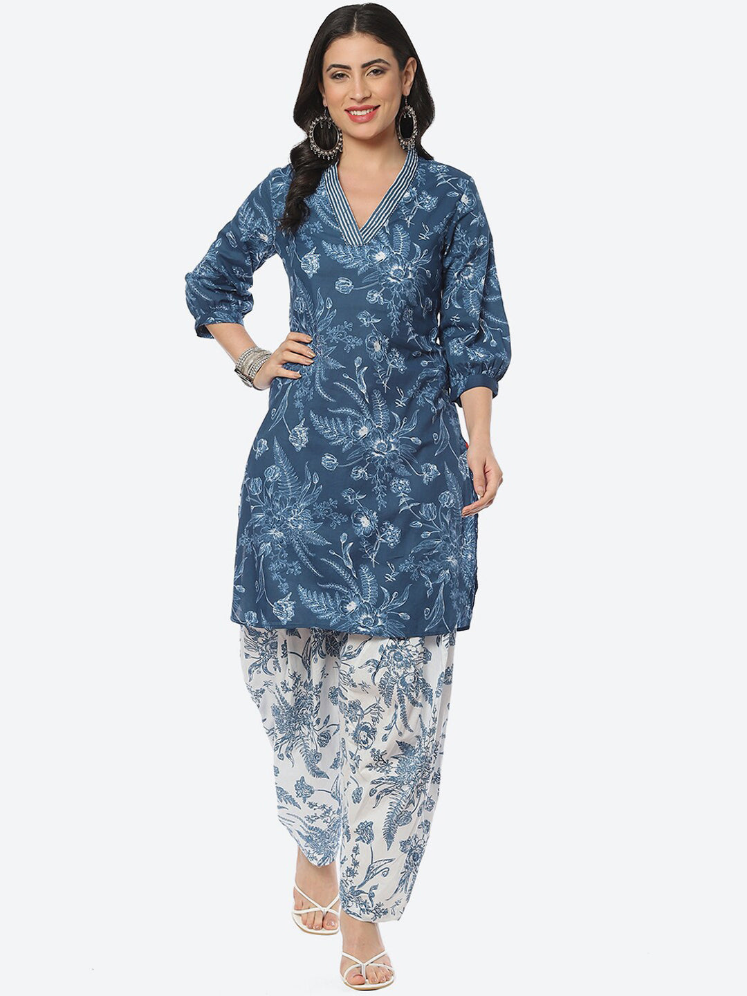 Biba V-Neck Floral Printed Cotton Straight Kurta With Salwar - Distacart