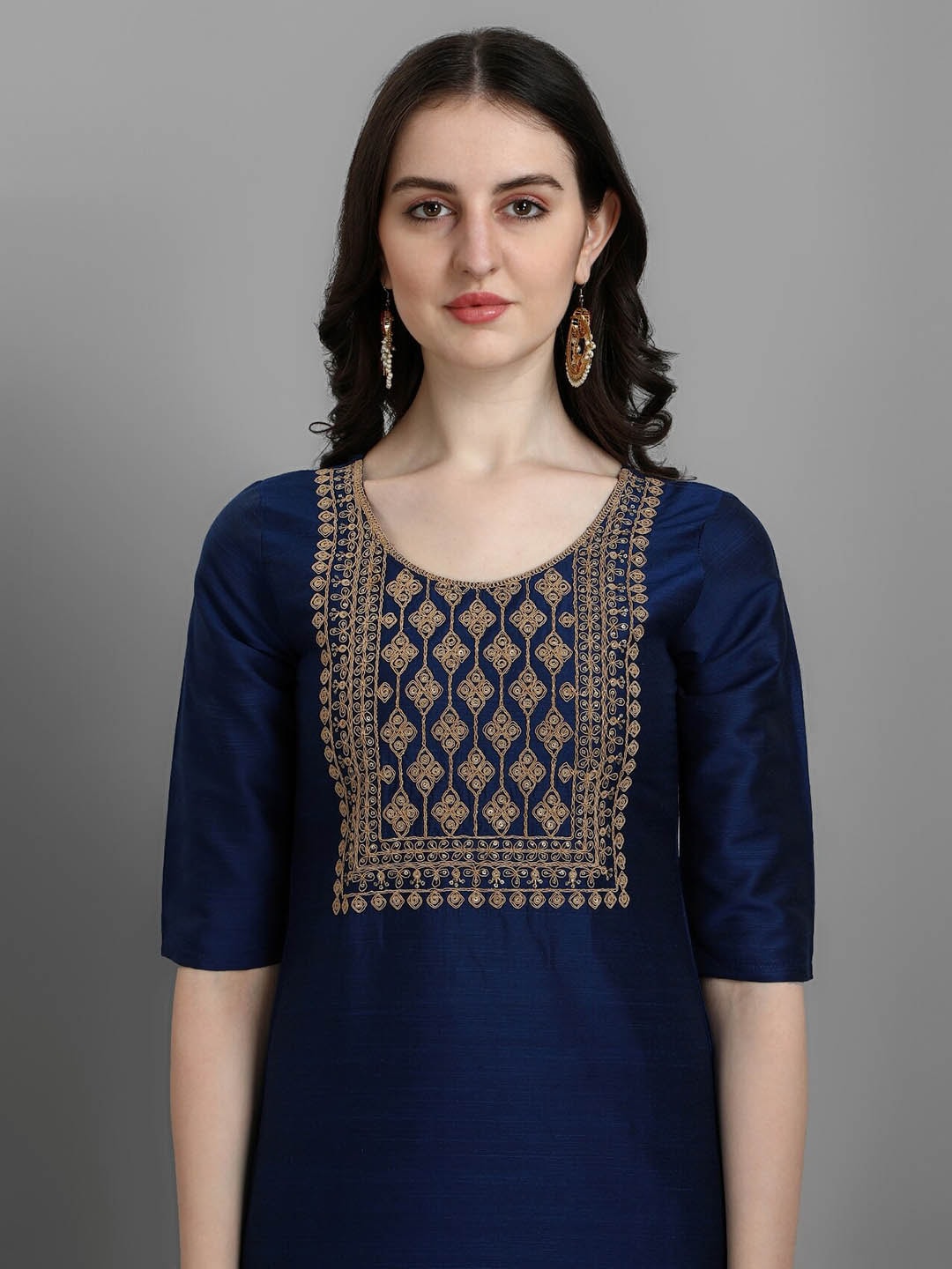 Kalini Ethnic Motifs Embroidered Sequined Zari Kurta with Trousers & Dupatta - Distacart