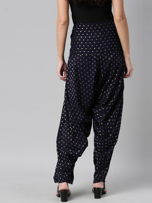 Souchii Navy Blue & Beige Woven-Design Pure Cotton Patiala - Distacart