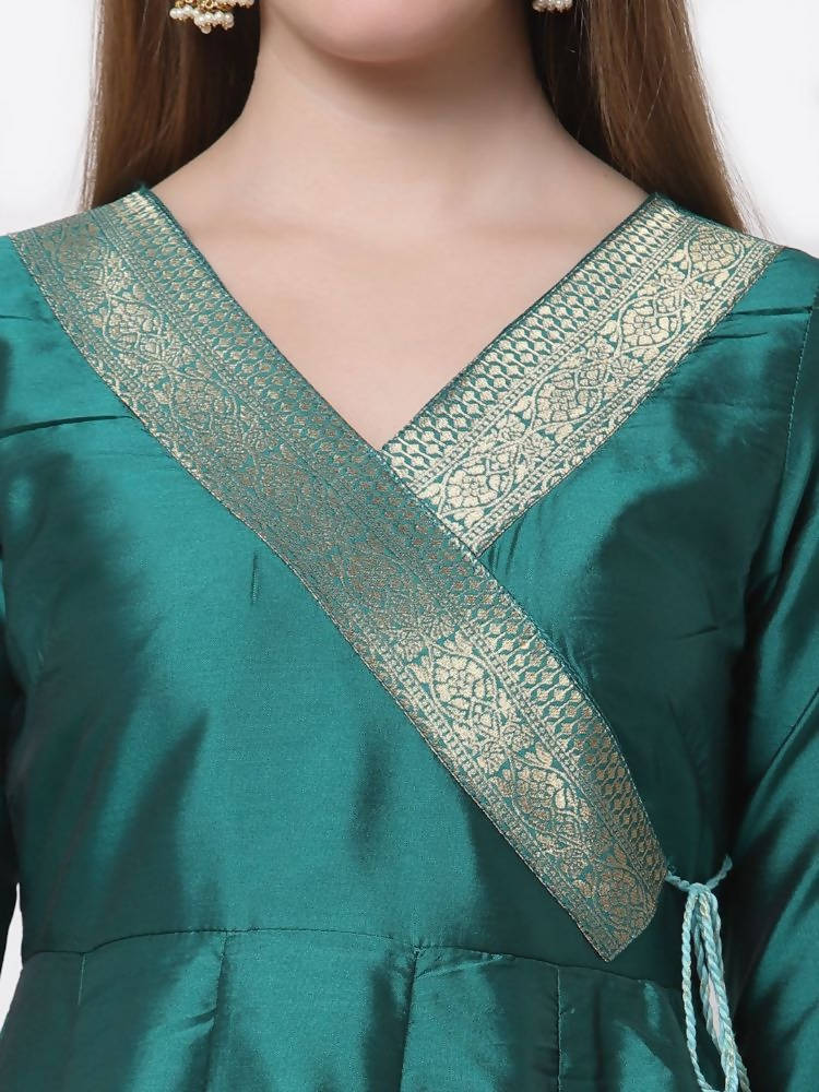Myshka Green Color Silk Solid Anarkali Gown With Dupatta