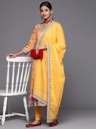 Biba Women Floral Print Anarkali Kurta with Churidar & Dupatta - Distacart