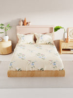 Thumbnail for BIANCA Yellow & Blue Floral 186 TC King Bedsheet with 2 Pillow Covers - Distacart