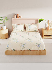 Thumbnail for BIANCA Yellow & Blue Floral 186 TC King Bedsheet with 2 Pillow Covers - Distacart