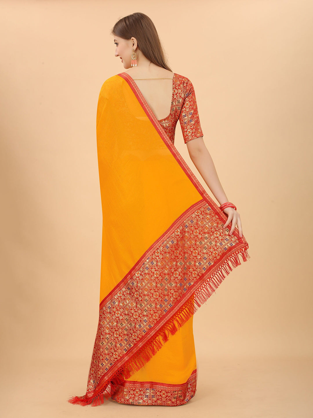 Kalini Yellow & Red Pure Silk Saree - Distacart