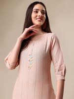 Thumbnail for Kalini Women Woven Striped Thread Work Kurta with Trousers - Distacart