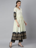 Thumbnail for Khushal K Women Cream-Coloured & Black Printed Kurta with Palazzos & Dupatta - Distacart