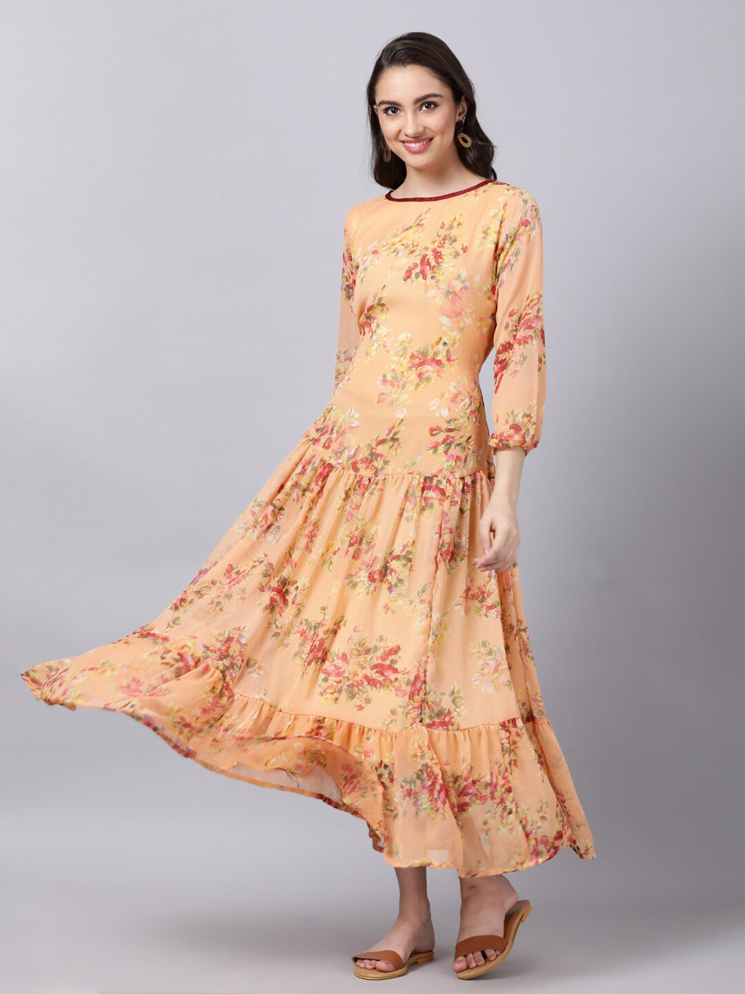 Souchii Floral Printed Boat Neck A-Line Maxi Dress - Distacart
