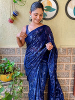 Thumbnail for Mitera Navy Blue Embellished Sequinned Pure Georgette Saree - Distacart