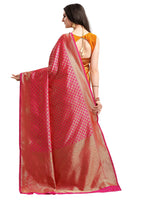 Thumbnail for Kalini Pink & Mustard Yellow Ethnic Motifs Woven Design Half & Half Kanjeevaram Saree - Distacart