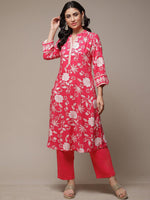 Thumbnail for Biba Mandarin Collar Floral Printed A-Line Kurta - Distacart