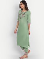 Thumbnail for Kalini Floral Yoke Design Regular Thread Work Kurta with Trousers & With Dupatta - Distacart