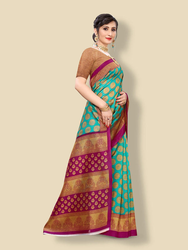 Kalini Green & Magenta Ethnic Motifs Kanjivaram Jacquard Saree - Distacart