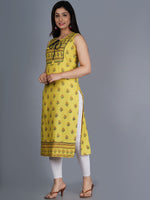 Thumbnail for Kalini Women Mustard Yellow Quirky Printed Mirror Work Kurta - Distacart