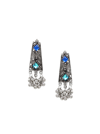 Cardinal Oxidised Silver-Toned & Blue Stones-Studded & Beaded Jewellery Set - Distacart