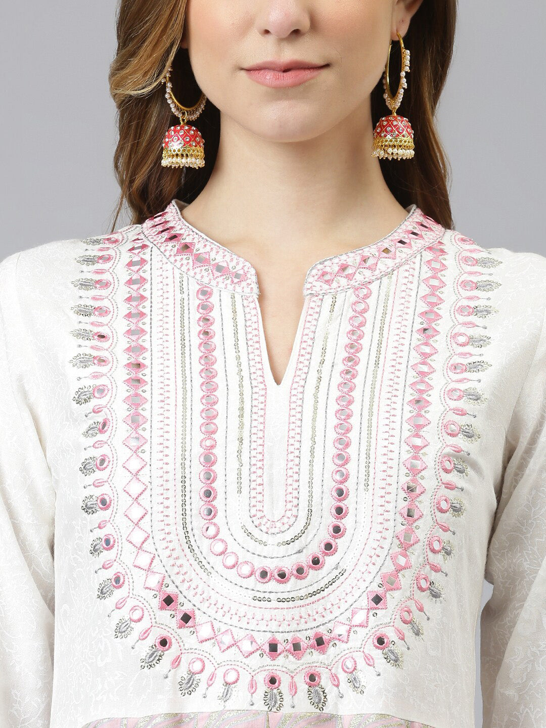 Khushal K Women Pink Ethnic Motifs Embroidered Thread Work Anarkali Kurta - Distacart