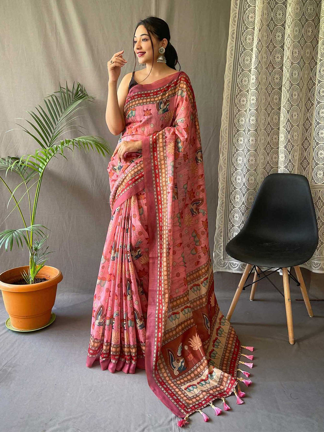 Mitera Cotton Bend Kalamkari Saree With Tassel - Distacart