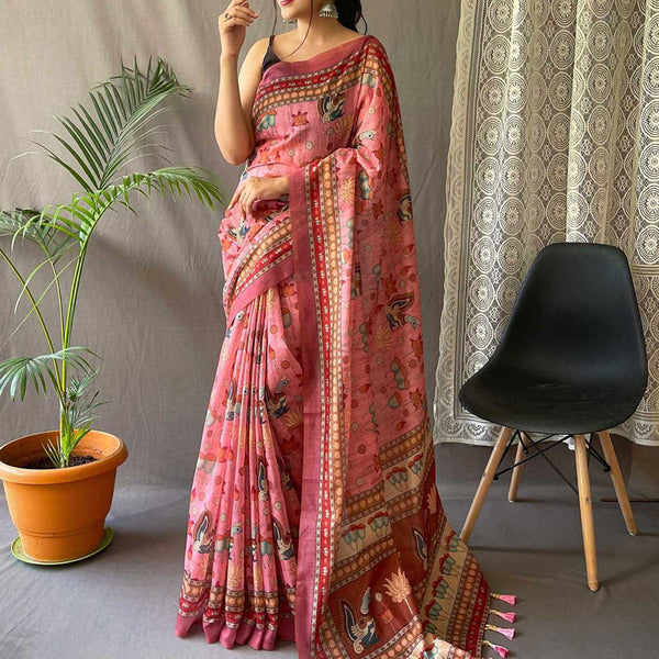 Mitera Cotton Bend Kalamkari Saree With Tassel - Distacart