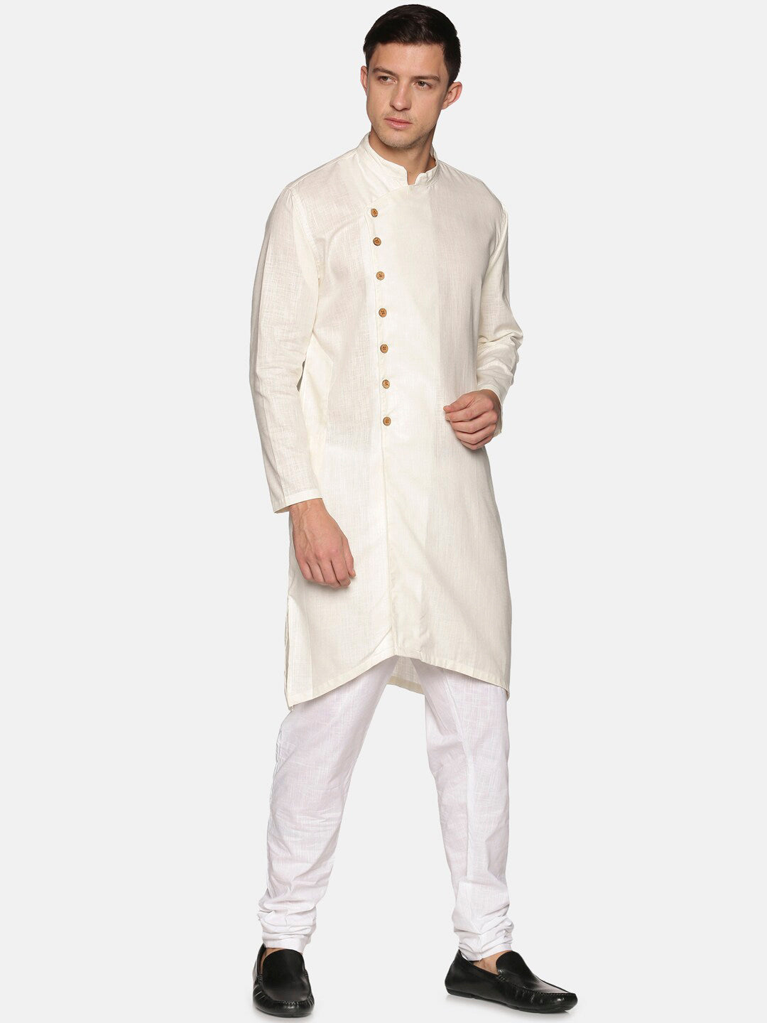 Sethukrishna Men Off White Angrakha Pure Cotton Kurta with Churidar - Distacart