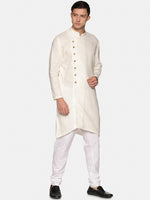 Thumbnail for Sethukrishna Men Off White Angrakha Pure Cotton Kurta with Churidar - Distacart