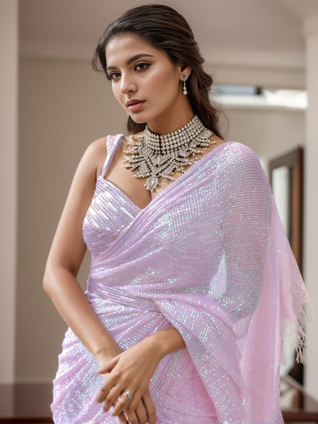 Kalini Embellished Sequinned Pure Georgette Saree - Distacart