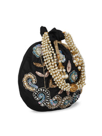Thumbnail for Anekaant Black & Blue Embellished Faux Silk Clutch - Distacart