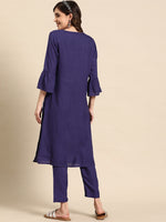 Thumbnail for Sangria Bell Sleeves Solid Straight Kurta With Trousers - Distacart