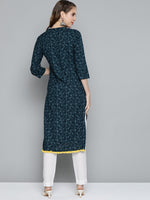 Thumbnail for HERE&NOW Women Teal Blue Ethnic Motifs Printed Straight Kurta - Distacart