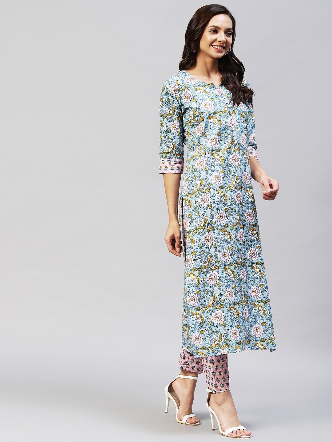 Kalini Women Blue Ethnic Motifs Printed Kurta with Trousers - Distacart