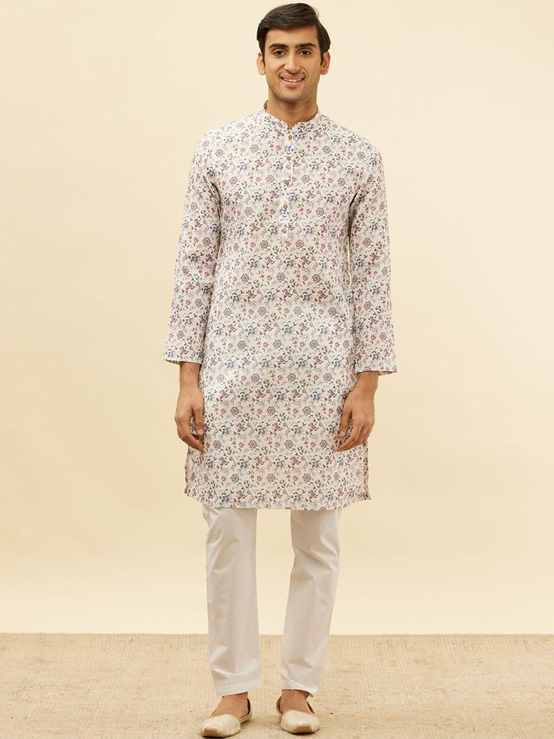 Manyavar Floral Printed Regular Kurta with Pyjamas - Distacart