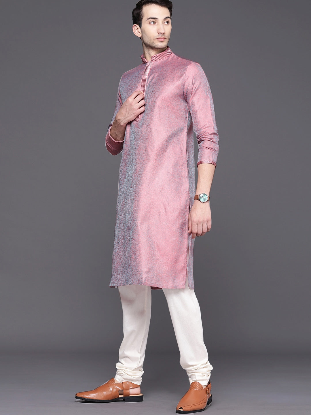 Manyavar Men Peach-Coloured Ethnic Motifs Regular Kurta with Pyjamas - Distacart