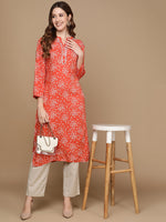 Thumbnail for HERE&NOW Rust Orange & White Floral Printed Straight Kurta - Distacart