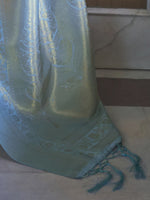 Thumbnail for Mitera Turquoise Blue & Gold-Toned Woven Design Zari Silk Blend Kanjeevaram Saree - Distacart
