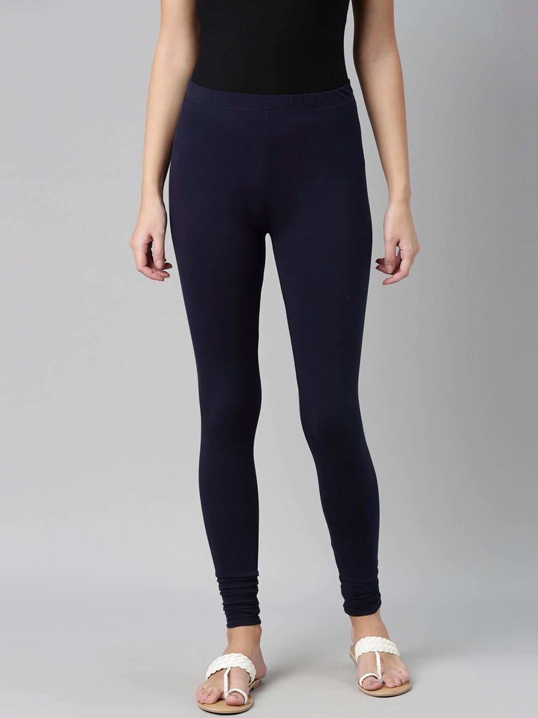 Souchii Navy Blue Solid Churidar Length Leggings - Distacart