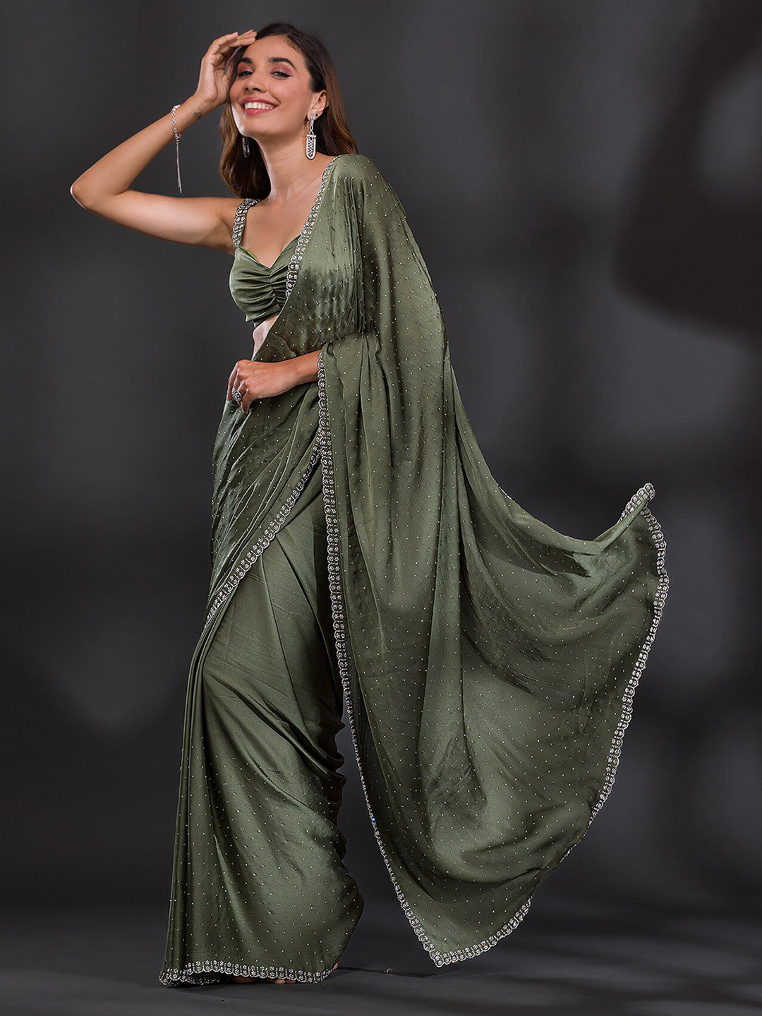 Koskii Embellished Beads and Stones Satin Saree - Distacart