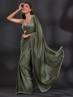 Thumbnail for Koskii Embellished Beads and Stones Satin Saree - Distacart