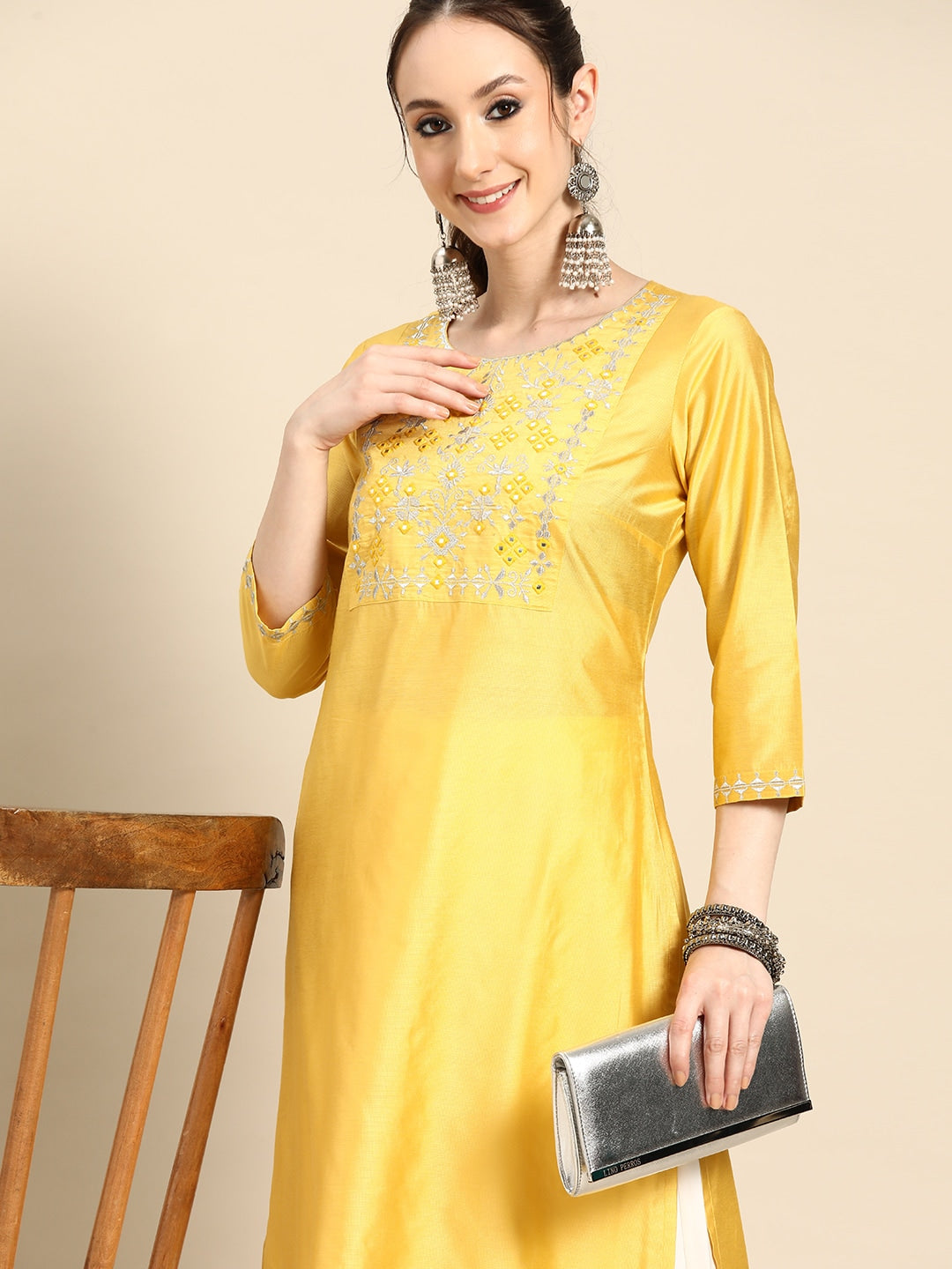 Sangria Women Ethnic Motifs Embroidered Mirror Work Pastels Kurta - Distacart