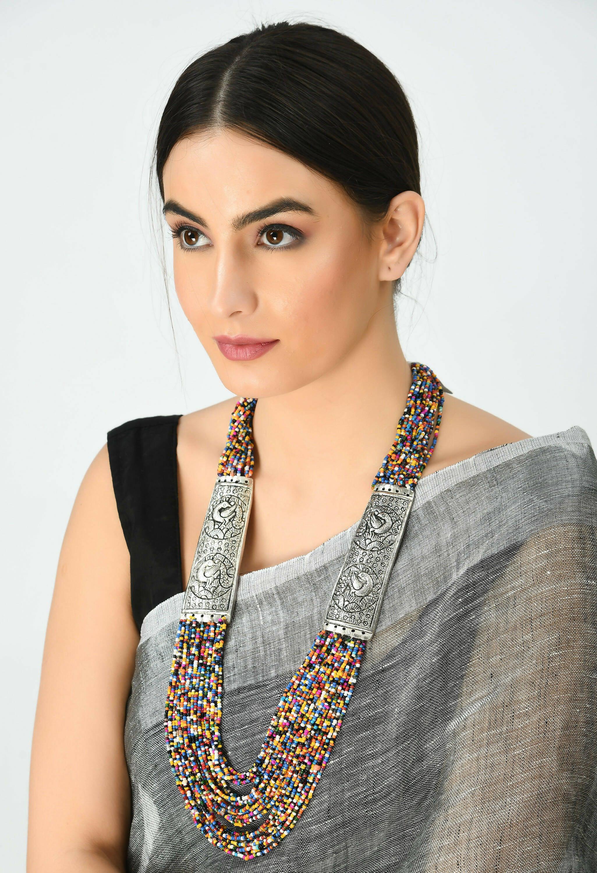 Mominos Fashion Johar Kamal Oxidised Multi Beads Long Statement Necklace For Women - Distacart