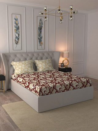 MYTRIDENT Red White Ethnic Motifs Cotton 120 TC Queen Bedsheet With 2 Pillow Covers - Distacart