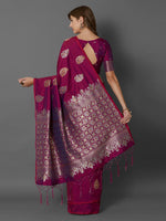 Thumbnail for Mitera Magenta Silk Blend Woven Design Banarasi Saree - Distacart