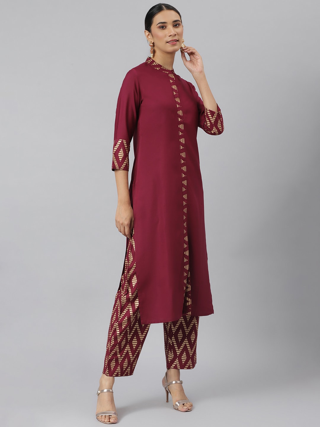 Khushal K Women Maroon Solid Kurta with Trousers & Dupatta - Distacart
