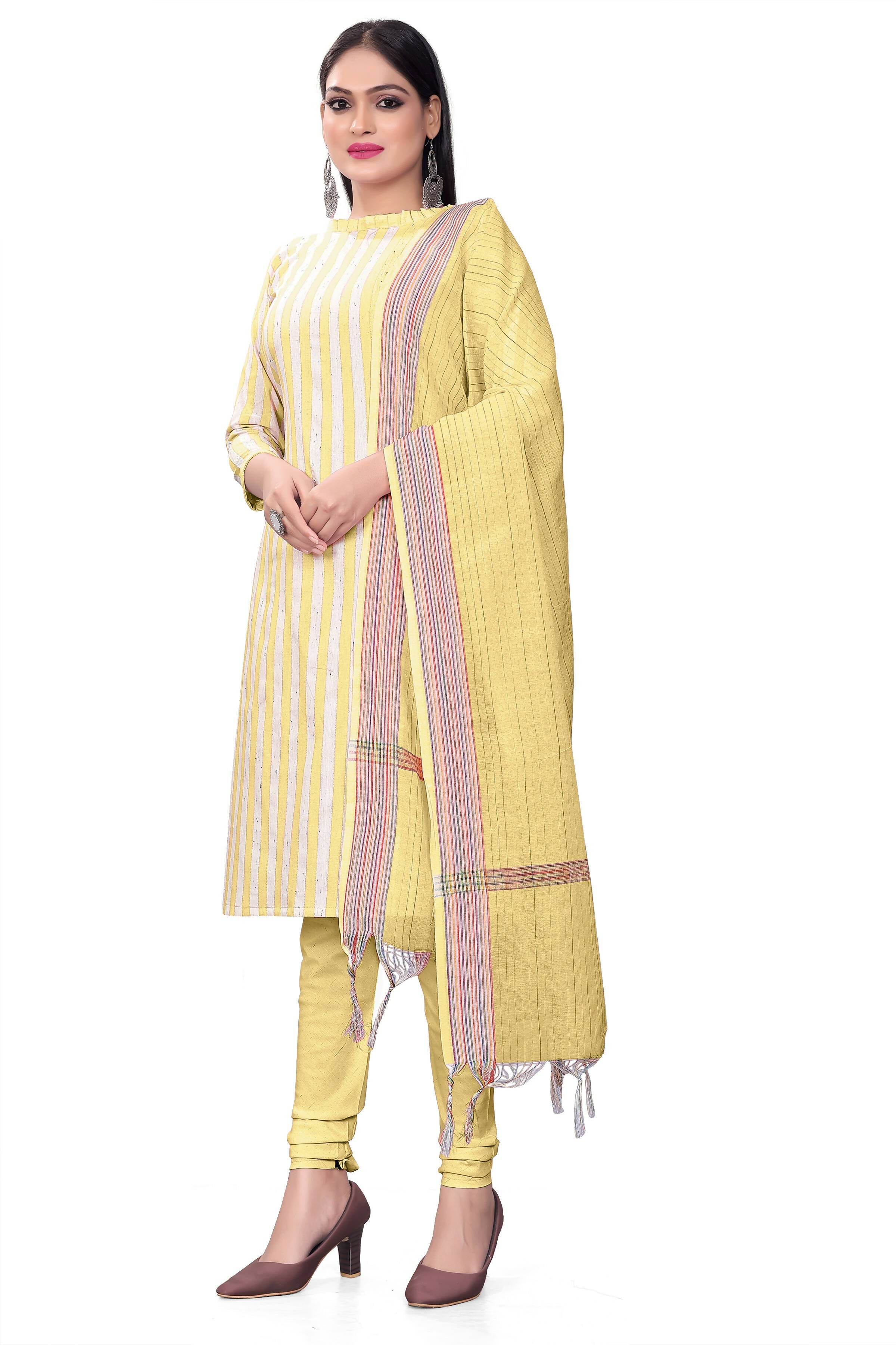 Yellow Cotton Jacquard Woven Unstitched Dress Material - Amara - Distacart