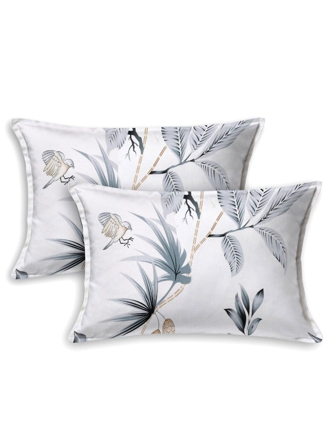 haus & kinder White & Grey Floral 186 TC Pure Cotton King Bedsheet & 2 Pillow Covers - Distacart