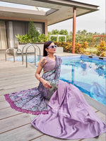 Thumbnail for Tikhi Imli Mauve Abstract Printed Satin Half and Half Saree - Distacart