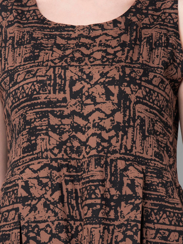 Kalini Women Brown & Black Abstract Print A-Line Kurta - Distacart