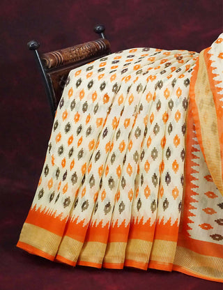 Combo of Off White and Orange Patan Patola Semi Chanderi Saree By Gayathri Reddy Designer Studio - Distacart