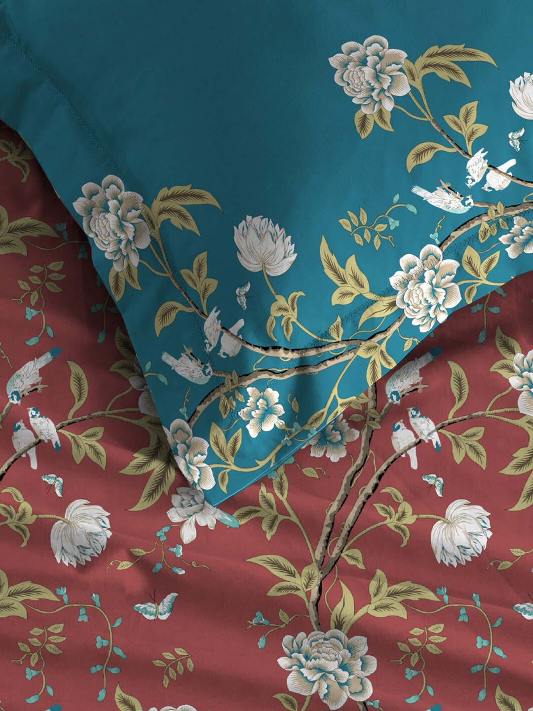 MYTRIDENT Maroon White Floral Pure Cotton 144 TC Queen Bedsheet With 2 Pillow Covers - Distacart